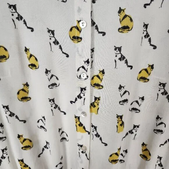 Camaieu Cats Print Button Up Romper - Picture 2 of 5